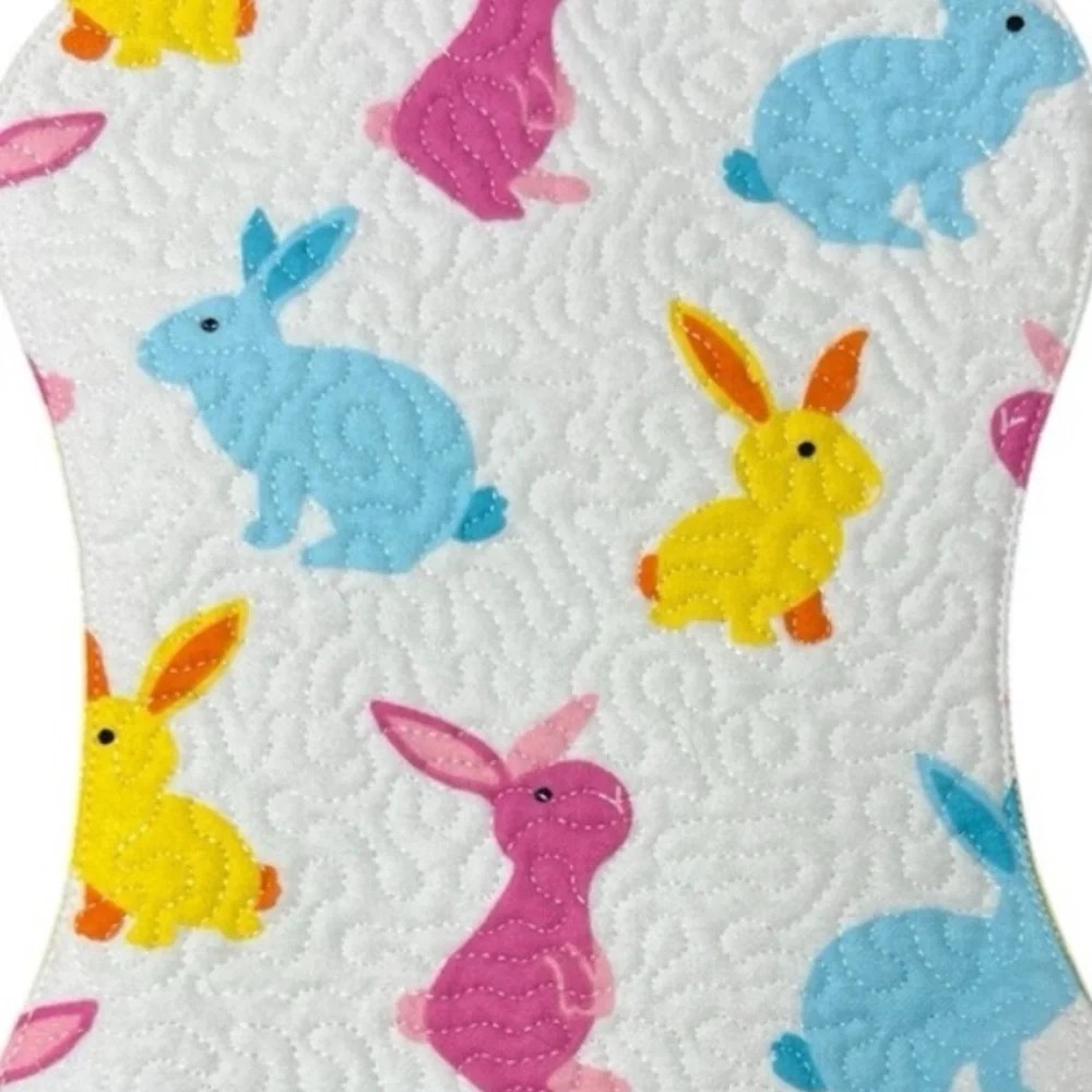 Hand Crafted Burp Cloth Easter Bunny Flannel Contoured Padded Reversible Quilted
